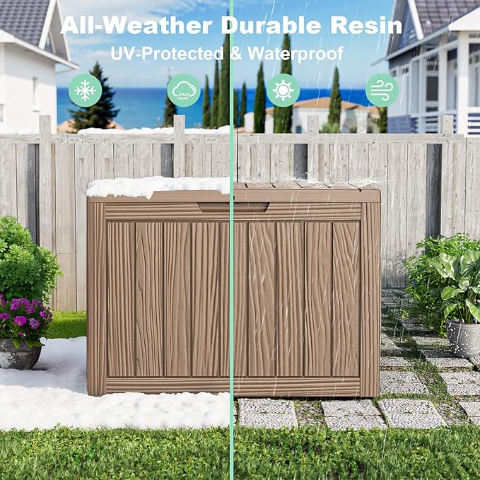 45 Gallon Resin Deck Box Outdoor Storage Box for Patio Furniture,Outdoor Cushions,Garden Tools and Pool Supplies,Waterproof,Lockable(Grey,45Gallon)