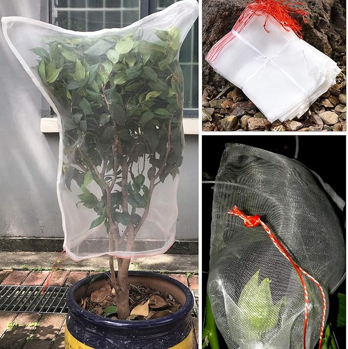 20PCS Tomato Plant Netting Mesh, 3 Ft x 2 Ft Fruit Protection Bags with Drawstring, Garden Reusable Mesh Insect Netting Bags Plant Protective Cover for Vegetables Fruit Trees Melon Bananas