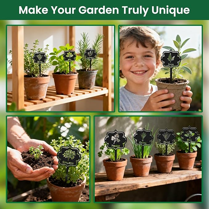CUTHOLLOW 8PCS Metal Plant Markers Stakes Herbs for Outdoor Indoor, 3.5"x7" Waterproof Cute Garden Plant Labels Signs Tags for Farmhouse Greenhouse Decor - Funny Gardening Gifts