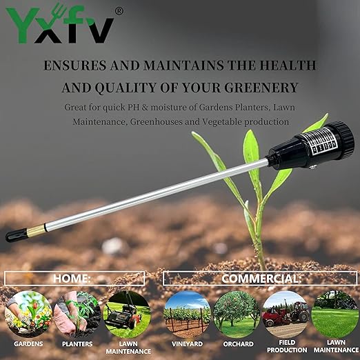 2-in-1 Soil PH Tester Gardening Tool, Soil Moisture & Light Meter with Long 11.6’’ Probe, No Battery Needed, for Garden, Lawn, Farm, Indoor & Outdoor Plants Care