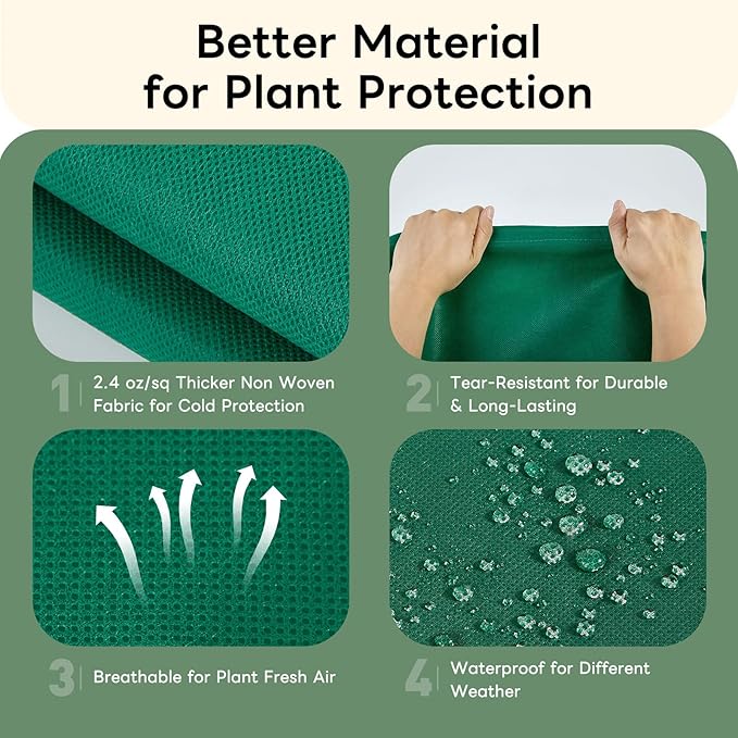 YATHO Plant Covers Freeze Protection 2 Packs 47.3" W X 71" H Thicker Large Outdoor Winter Frost Cloths Blankets with Zipper Drawstring, Reusable Garden Tree Cover Bags for Fruit Tree Shrub Potted