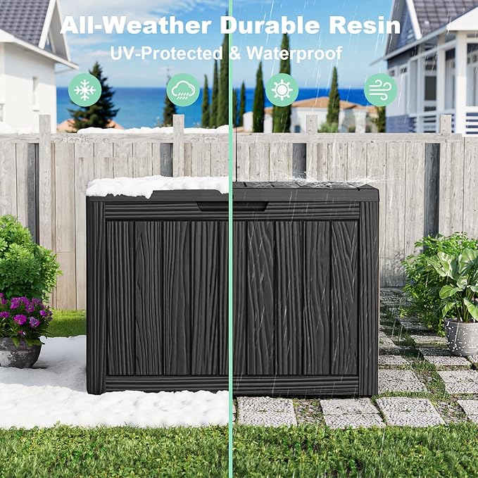 45 Gallon Resin Deck Box, Lockable Outdoor Storage Box for Patio Cushions Storage Furniture,Garden Tools, Pool Supplies, Weatherproof and UV Resistant (Black)