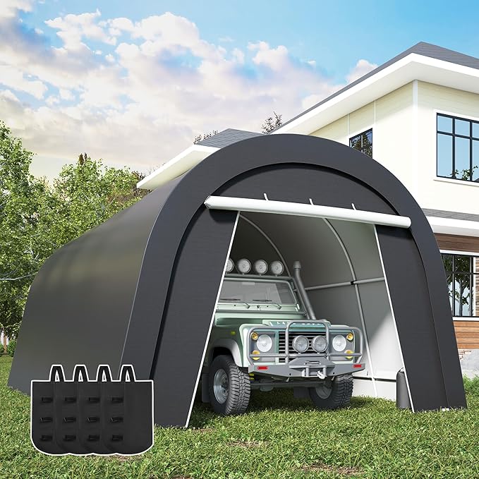 Heavy Duty Carport with 4 Cloth Bags, All-Weather Car Canopy with 2 Roll-up Doors, Portable Garage Storage Shelter Shed for Cars, Truck, or Garden Tools, 13' x 20'