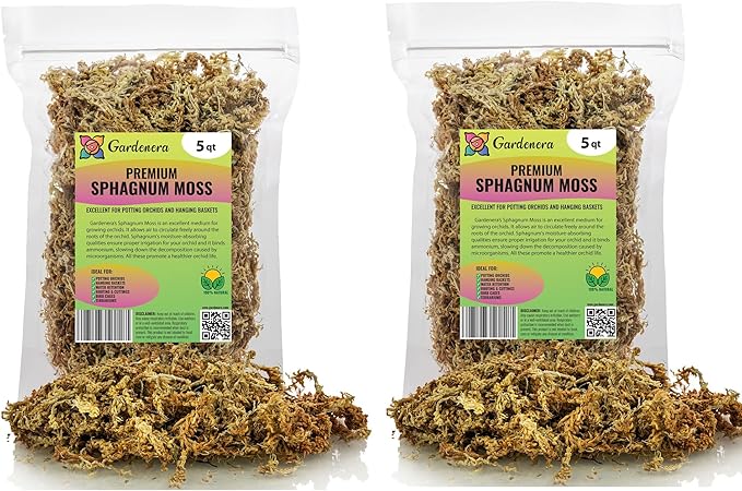 Premium New Zealand Sphagnum Moss by Gardenera - 10 Quart - Organic Hand Mixed Long Fibered Sphagnum Moss Orchid (2 Bags of 5 Quart)