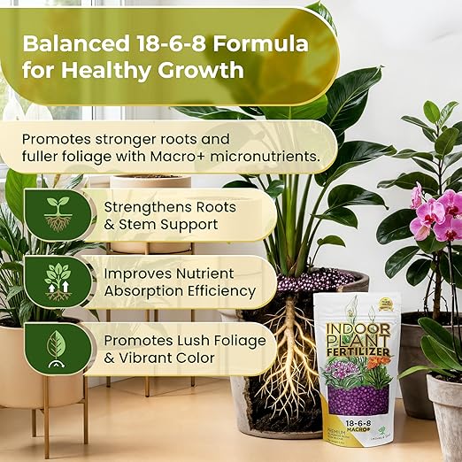 Indoor Plant Fertilizer Pellets 18-6-8 Slow Release Macro+ Formula – Long-Lasting Plant Fertilizer for Seedlings & Mature Plants | Multi-Purpose Blend & Gardening Supply, 5.2 oz Resealable Bag