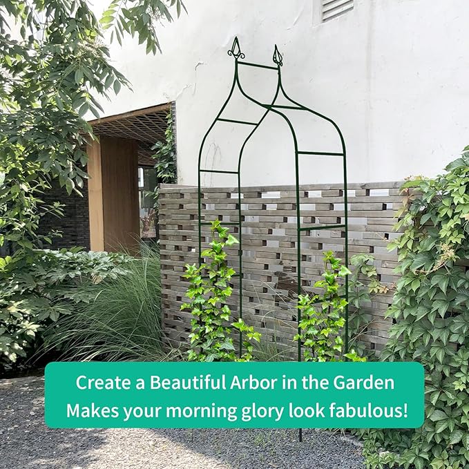 Garden Arch Trellis 8.4 Ft High x 4.6 Ft Wide, Dark Green Iron Arbor, Courtyard Arbor Trellis for Various Climbing Plants Rose, Outdoor Archway Wedding Ceremony Party