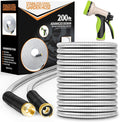 Garden Hose 200ft, Stainless Steel Heavy Duty Water Hose with 10 Function Nozzle Flexible, Lightweight, No-Kink, Pet Proof, Puncture Proof Metal Hose for Yard, Outdoor