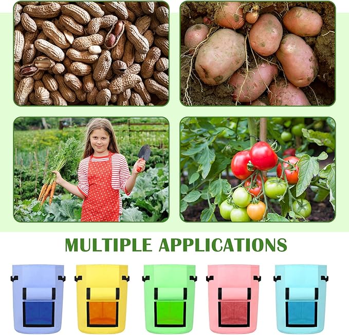 Yinder 20 Pcs 10 Gallon Potato Grow Bags with Flap and Handles Thickened Aeration Fabric Pots Garden Bags Potato Growing Containers Vegetable Garden Planter Bag for Plant Fruit(Bright Color)
