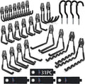 3-H Garage Wall Hooks Heavy Duty 31 Pack, Anti-Slip Steel Wall Mount Storage Hooks for Hanging Ladder Garden Yard Tools, Utility Organizer for Garage Lawn Shed (Black)