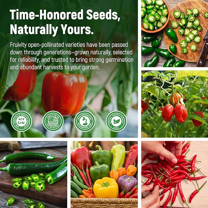 15 Sweet & Hot Peppers Seeds Variety Pack Jalapeño, Serrano, Cayenne, Bell, Habanero, Cubanelle, Big Red & More Hot & Sweet Heirloom Non-GMO Peppers Collection Survival Garden Seeds
