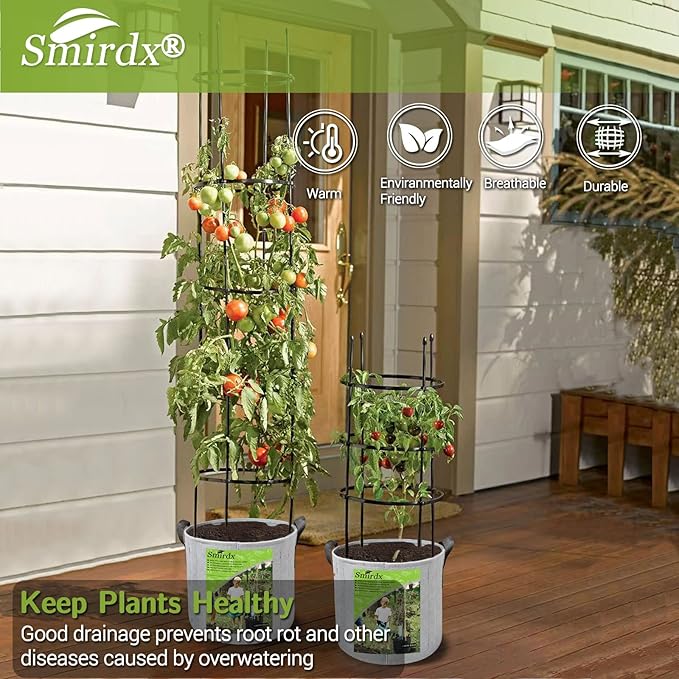 5 Pack 10 Gallon Plant Grow Bags with Automatic Irrigation Equipment and Reinforced Handles for Plant Support, Non-Woven Durable Breathe Fabric Grow Pots for Carrot, Onion, Flower, Tomato