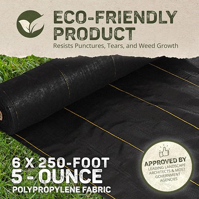 Dewitt 2-Pack Pro-5 Weed Barrier Fabric 5 oz, 6 x 250 Feet – Heavy-Duty Woven Landscape Ground Cover Mat for Raised Garden Bed, Greenhouse Gardening, Outdoor Landscaping, and Commercial Planting