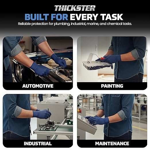 Thickster Powder-Free Exam Grade Latex Disposable Gloves. Size Medium. Blue, 14 mil Thickness, 12" Length. Fully Textured for Superior Grip. Single Use. Pack of 50. (6602-20)