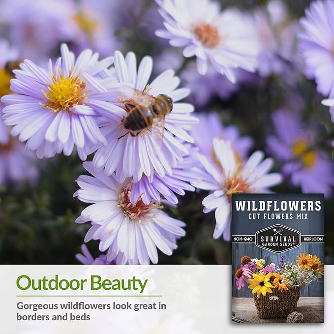 Survival Garden Seeds Cut Flowers & Wildflower Seed Mix for Planting – 1 Packet with Instructions to Grow Cut Flowers in Your Home Vegetable Garden – Non-GMO Heirloom Wildflower Seeds