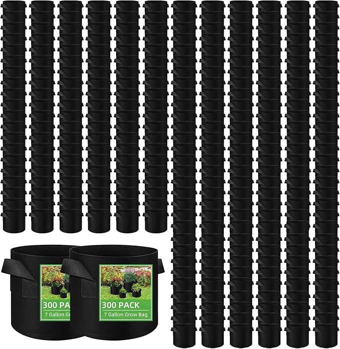 LITLANDSTAR 300 Pack Fabric Grow Bags, 7 Gallon Heavy Duty Fabric Pots Thickened Nonwoven Garden Pots with Handles, Reusable Growing Bags for Fruits, Vegetables, and Flowers