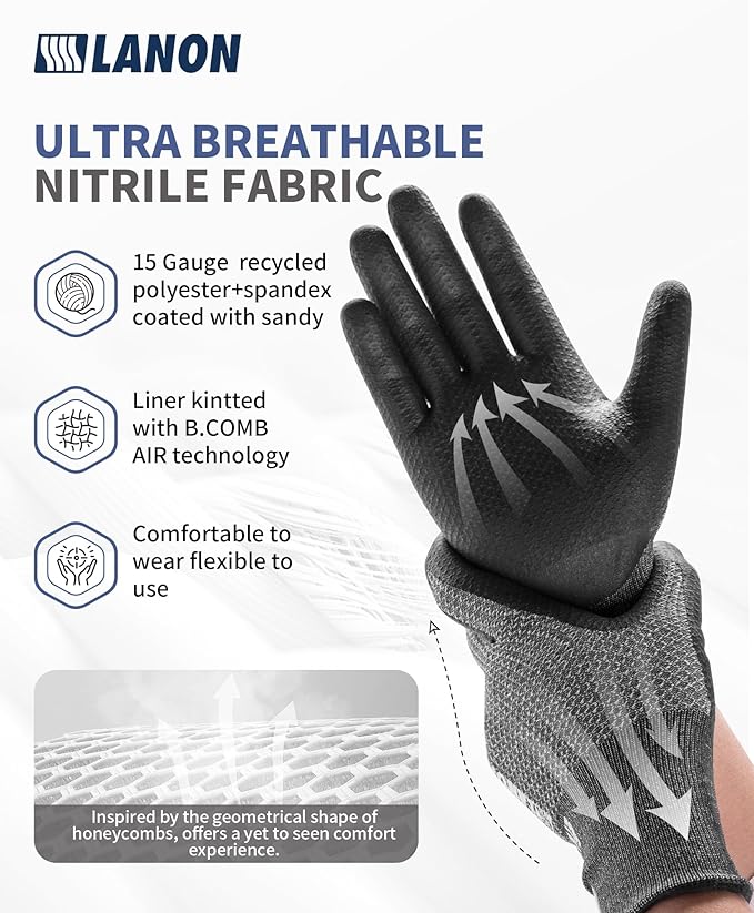 LANON Protection Gardening Gloves for Men Women, 2 Pairs Nitrile Coated Garden Gloves with Grip, Breathable B.COMB AIR Technique, Dusty Olive & Bluebird, Small