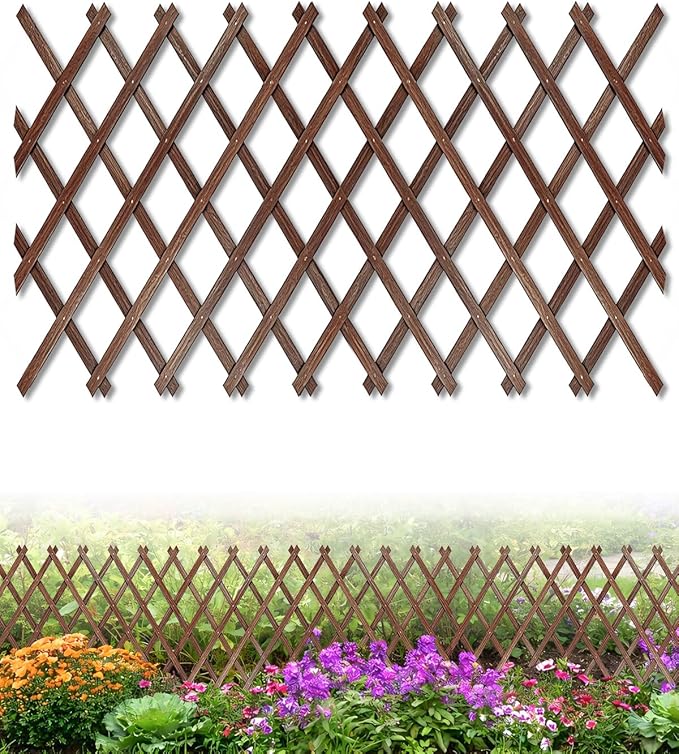 Expandable Wooden Latice Fence Panel, 1 Pack, 2.2 x 5.2 Ft Large Wood Garden Trelis for Climbing Plants, Outdoor Privacy Fence Wall for lvy Rose Vine, Patio Yard Balcony Decor