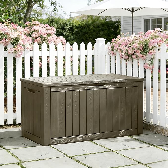 Oudoor Storage Deck Boxes Waterproof, Waterproof and UV Resistant Outdoor Storage Box Lockable Lid for Delivery Box, Indoor, Garden Tools, Pool Supplies, Patio (Grey, 110 Gallon)