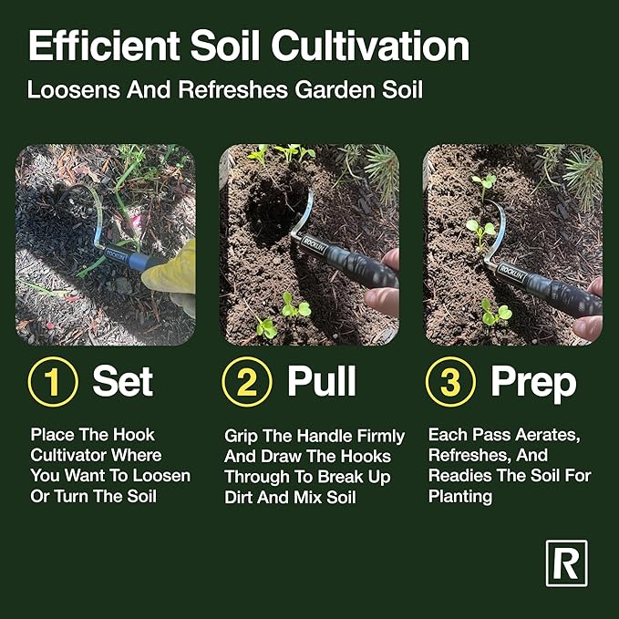 Cobra Hook Cultivator – Heavy-Duty Garden Hand Tool for Weeding, Digging & Soil Loosening – Stainless Steel Blade, Ergonomic Grip, Compact for Raised Beds & Tight Spaces