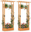 Giantex Wooden Raised Garden Bed with Trellis & Hanging Roof, 2 Pack Fir Wood Planter Box, 89” Freestanding Elevated Garden Bed for Outdoor Climbing Plants Vegetables Flowers, Patio & Balcony, Orange