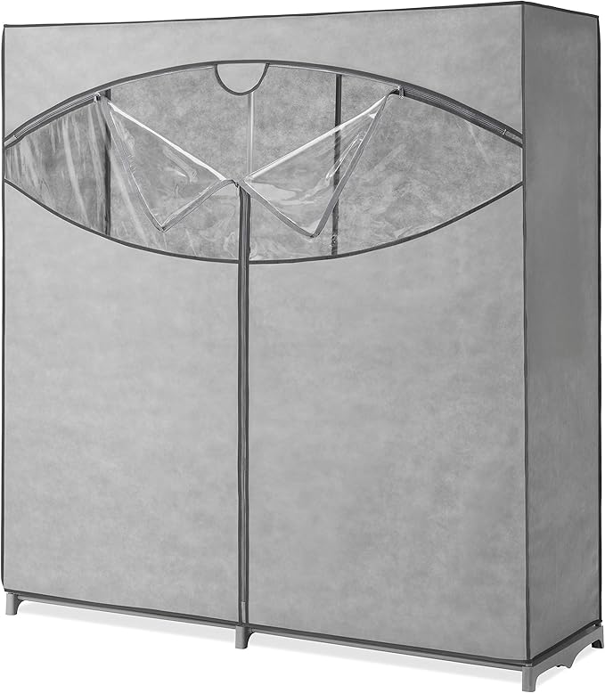 Wardrobe Clothes Storage Organizer Closet with Hanging Rack - Extra Wide - Grey Color - No-Tool Assembly - Extra Strong and Durable - 60" L x 19.5" W x 64"