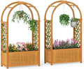 Giantex Set of 2 Raised Garden Bed with Arch Lattice Trellis, for Climbing Vine Flower Vegetable, Wood Planter Box with Liner & Drainage Design, Outdoor Plant Container for Yard Balcony (33"x15"x57")