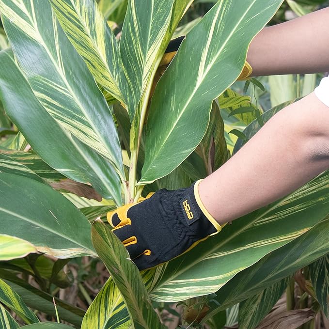 HLDD HANDLANDY Men Leather Gardening Gloves, Utility Work Gloves for Gardening, Yardwork, Construction, Mechanics