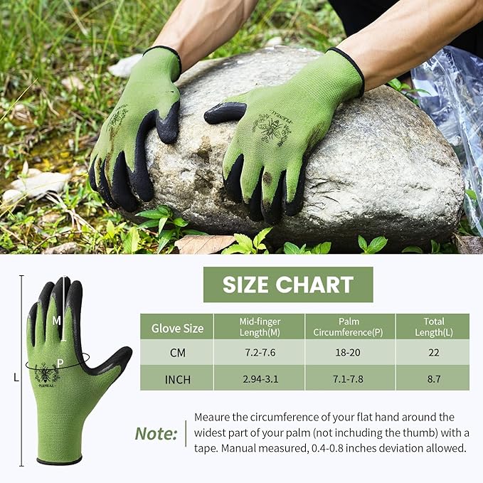 Pleneal Gardening Gloves for Women Men - 6/3 Pairs Garden Gloves with Grip, Latex Coated Working Glove, Medium Size
