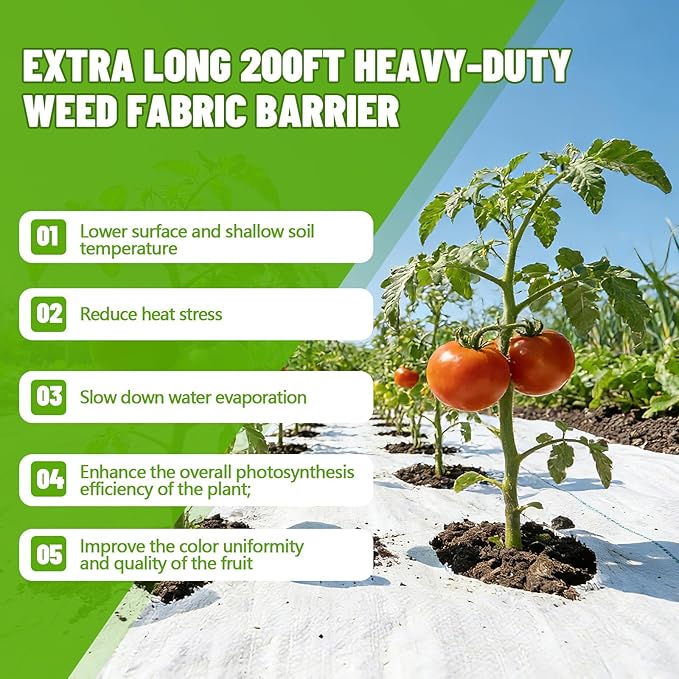 3.2 oz 4 x 200 ft White Landscape Fabric Heavy Duty Weed Barrier Fabric Landscaping Woven UV Resistant Ground Cover with 40 Gaskets 40 Garden Stakes Pick Hook for Gardening Farming
