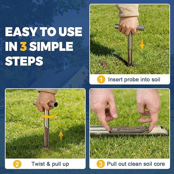 12 Inch Soil Sampler Probe, Stainless Steel Soil Core Sampling Tool with T-Handle, Heavy Duty Soil Probe for Lawn, Garden, Farm & Soil Testing