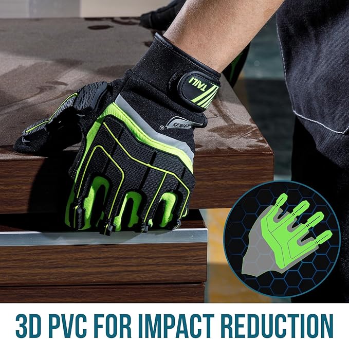 TAILI Heavy Duty Level 5 Puncture and Cut Resistant Gloves for Men Work, 3D PVC Level 1 Impact Protection, Anti Vibration Motorcycle Safety Gloves, Touchscreen, Breathable and Machine Washable, Small