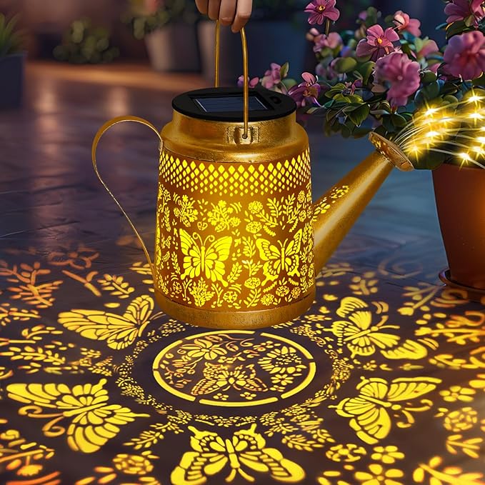 Mothers Day Gifts, Butterfly Solar Watering Can Lights, Outdoor Waterproof Garden Lanterns with Shepherd Hook, Solar Garden Decor for Yard Outdoor Landscape Pathway, Gift for Women Mom Grandma 2 Pack