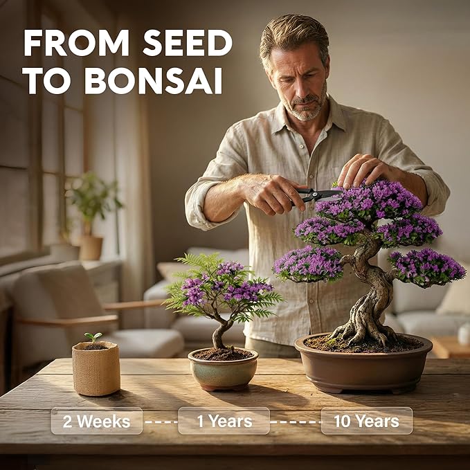Bonsai Starter Kit – Growing Jacaranda Bonzai Tree | Complete Indoor Tree Kit for Growing Plants with Tools & Planter – Gardening Gifts for Mother, Women & Men