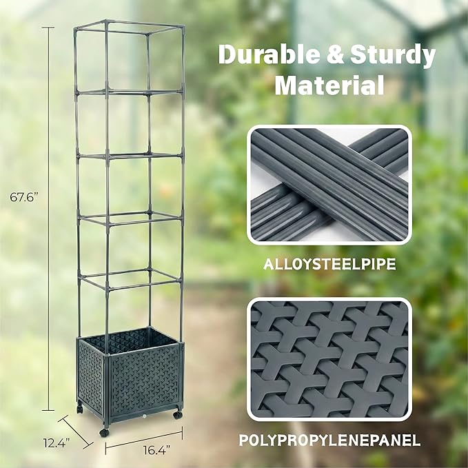 Raised Garden Bed with Tomato Planter Cage, 67.6" Trellis Planter Boxes with Wheels for Outdoor Patio Greenhouse Gardening Climbing Vegetables