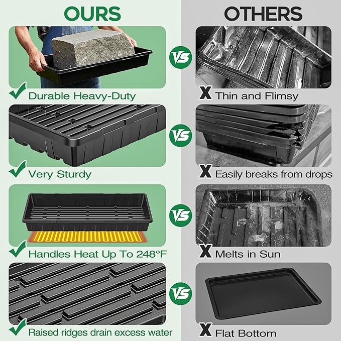 ZJP 20 Pack Extra Thick 1020 Heavy Duty Seed Starter Trays - No Holes, Reusable, 2.44 in Deep, Plastic Plant Growing Trays for Seedlings, Microgreens,and Propagation Sprouting in Garden, Greenhouse