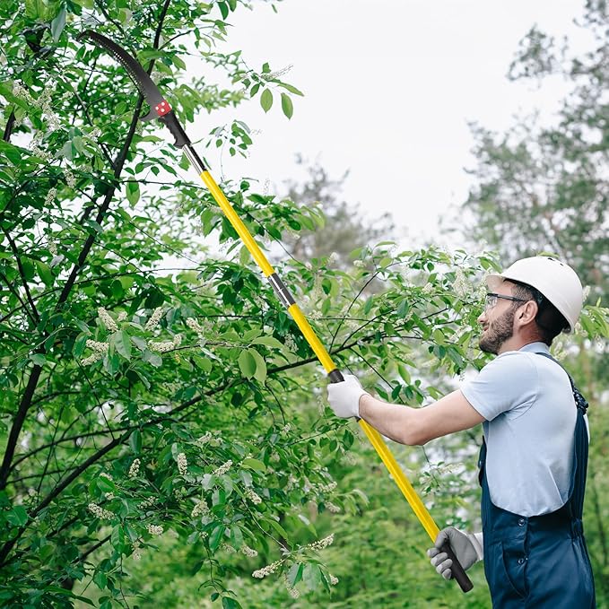VINGLI 26FT Manual Pole Saw for Tree Trimming, Extendable Tree Pruner, Sharp Steel Blade and Scissors, High Tree Branch Cutter with Lightweight 8 Fiberglass Long Handles, for Pruning Palms and Shrubs