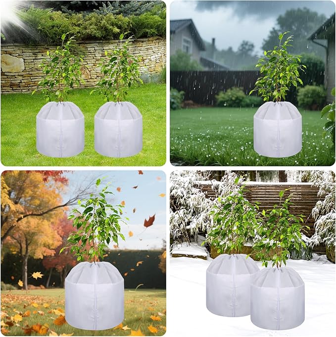 4 Pack Plant Winter Protection Pot with Drawstring and Zipper,17.7" x19.7"Plant Pot Covers,Flower Pot Protection Bag,Plant Covers Freeze Protection for Outdoor Winter Garden Fruit Trees Potted (grey)