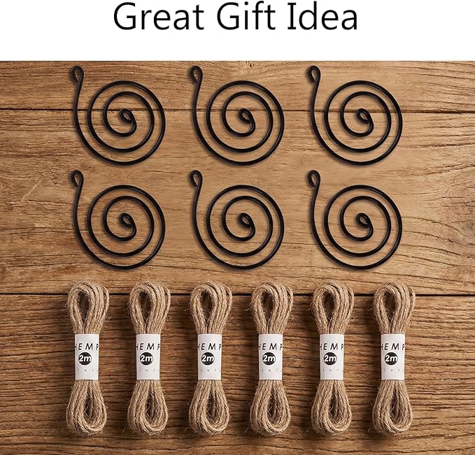 6 Pack Air Plant Holder Hanging Metal, Adjustable Tillandsia Holders with Jute Rope, Minimalist Hanging Air Plant Holder Display for Succulents, Boho Wall Decor Window Plants Hanger