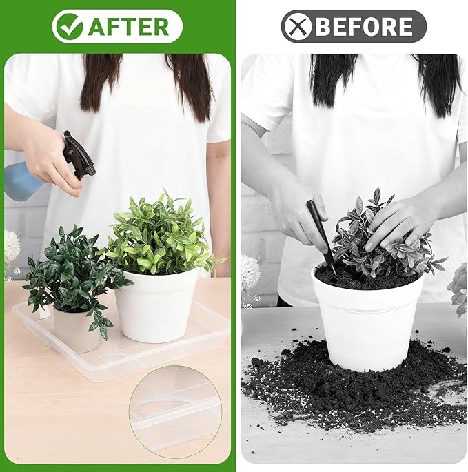 GREANER Clear Plant Drip Tray, 10/12/14 Inches Heavy Sturdy Plastic Tray, Flower Pot Saucers for Indoor Outdoor(6 Packs)