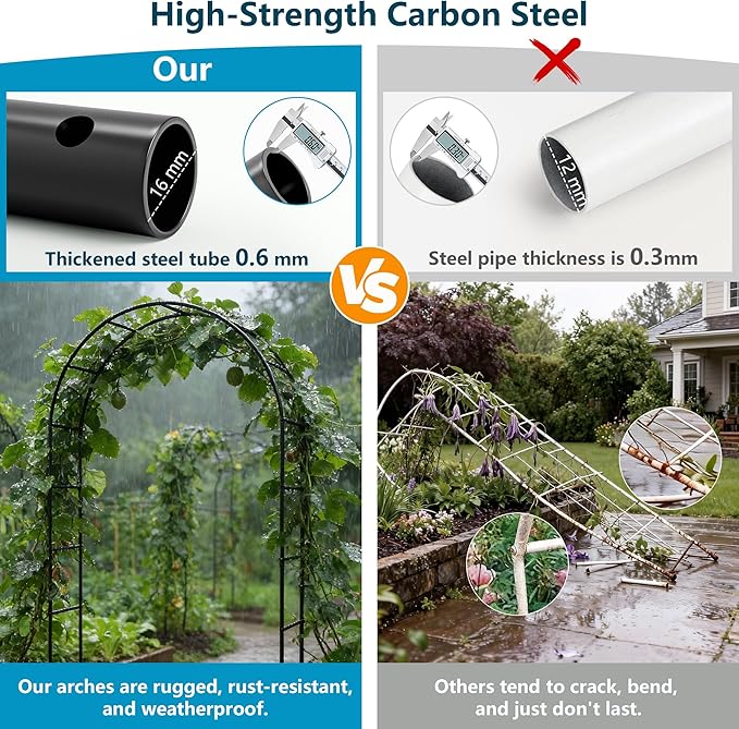 Thickened Rustproof Garden Arch Metal Trellis for Climbing Plants Outdoor, Wedding Arch Garden Arbor Frame Archway 4.9 x8.1 or 7.9 x6.7Ft Flower Arches for Bridal Party Decoration (Black)