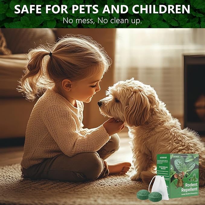 Mouse Rodent Repellent, 24 Pack Peppermint Lemon Oil Mice Repellent for Squirrel Rats Spider Pests, Natural Deterrent for Kitchen, Warehouse, Car, Indoor, Outdoor Safe for Pets & Family