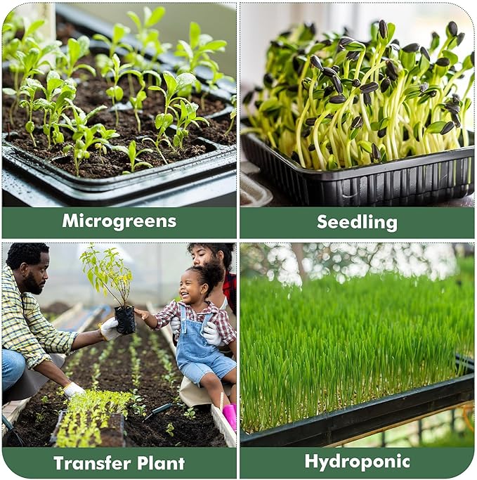 Sckee Upgraded 5 Pack Plant Growing Trays Seed Starting Tray Microgreens Growing Trays Seedling Plant Germination Starter Tray Transplant Fodder Flats, No Holes, No Leakage, Reusable (1017)