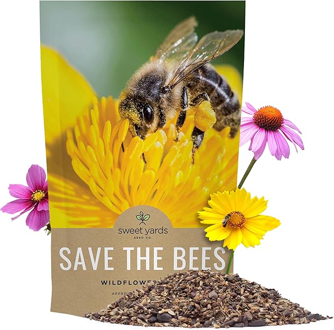 Bee Friendly Wildflower Seed Mix - Bulk 1/4 Pound Bag - Over 30,000 Open Pollinated Seeds - 100% Pure Live Seed - Save The Bees!