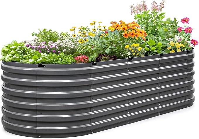 KING BIRD Raised Garden Bed Kit 2025 Upgraded Quick-Setup Galvanized Planter Garden Box Outdoor for Gardening, Vegetables, Flowers, 94x36x23 in, Dark Grey