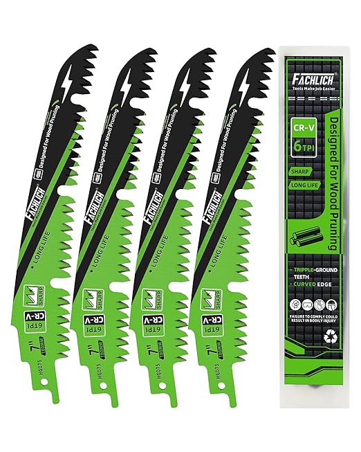 7-Inch Pruning Blades for Wood - Reciprocating Saw Blades Set, FACHLICH Arc Cutting Edge 6TPI Saw Blades for Tree Pruning, Wood Cutting(4 Pack)