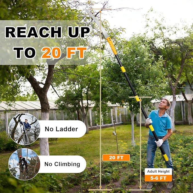 Pole Saw Manual 13.2 FT Adjustable - 2-in-1 Tree Trimming Tool with Steel Blade | Lightweight Pruning Saw for Forestry, Yard, Garden, Patio, Reach High Branches with Ease