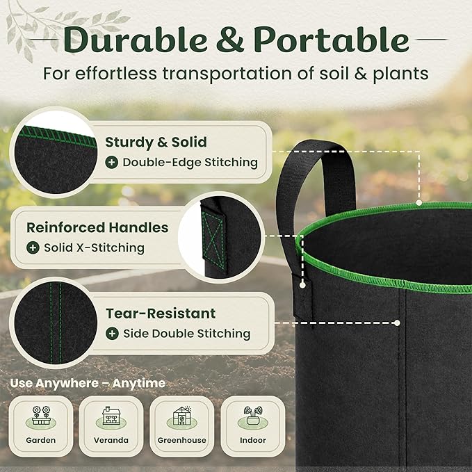 Mabel's Gardening 10-Pack 10 Gallon Grow Bags - Garden Planting Bags 13.4 x 16.3 INCH Made of 8.85 oz/yd² (300g/m²) Felt & Fleece Fabric Plant Pot, Plant Bag, Grow Bag for Carrot Potato Tomato