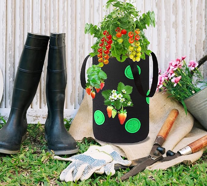 Miewslan 5 Gallons Hanging Planting Grow Bags, Garden Upside Down Planter Strawberry Tomato Potato Grow Bag Vegetable Planting Bag with Holes