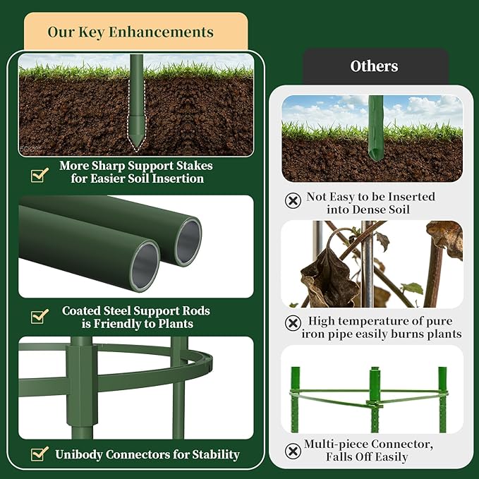 4 Pack Tomato Cages for Garden, 49" Tall Adjustable Heavy Duty Rust Resistant Tomato Trellis, with Upgraded Coupler for Raised Beds & Pots, Plant Stakes and Supports for Climbing Vegetables, Flowers