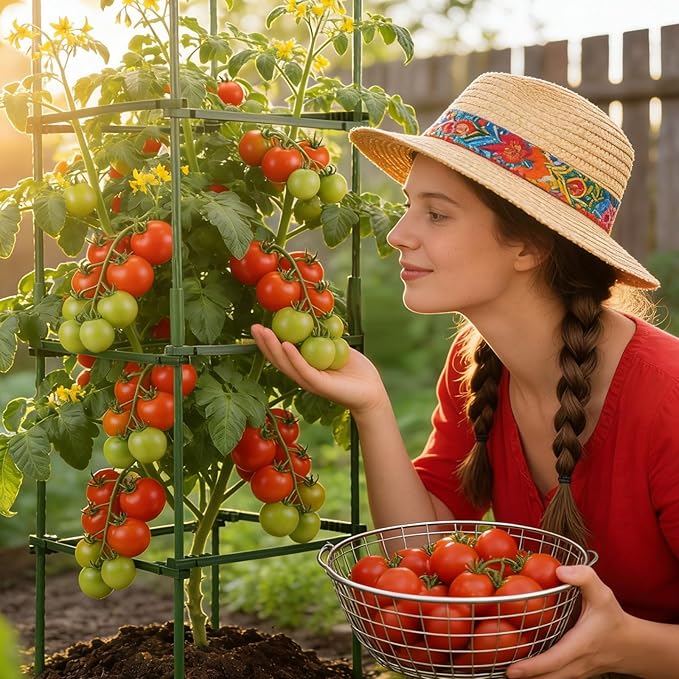 NOVWANG 3 Packs Square Tomato Cages, 10.6 inches x 48 inches Square Plant Support Stakes Tomato Trellis for Tomato Pepper Vegetable Support Plant Support for Garden Patio Farm